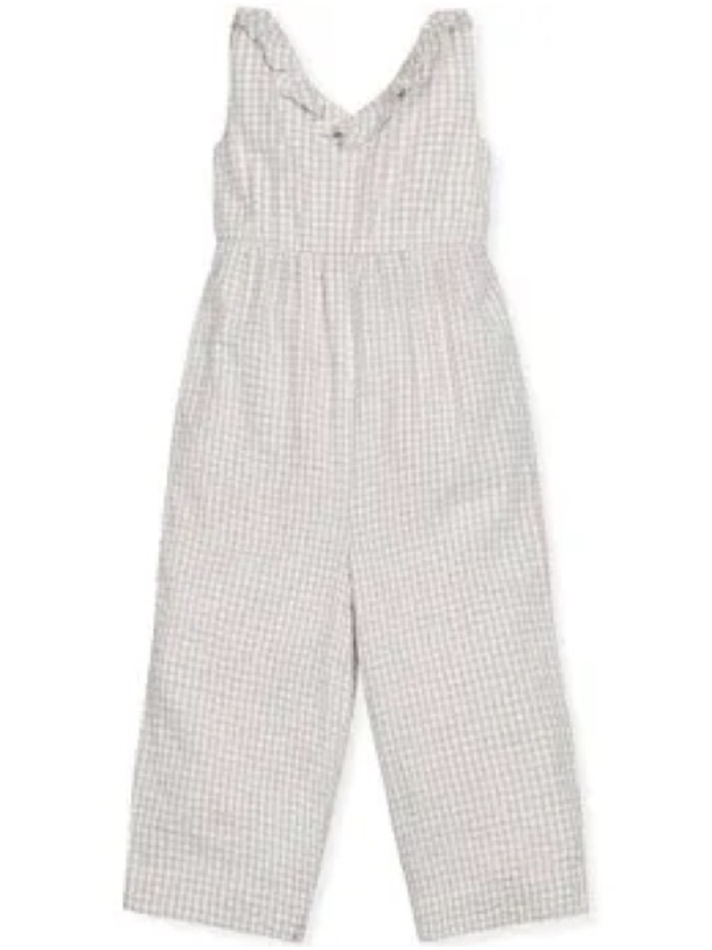 Girls' tan & white Gingham Sleeveless Jumpsuit - Relaxed Wide Leg